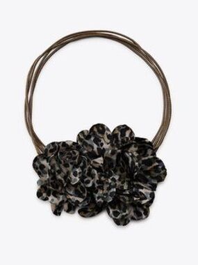 NWT. Zara Brown/Black Animal Print Double Floral Necklace with Adjustable Cord.